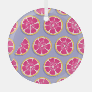 Grapefruit slices, vibrant purple pattern. glass tree decoration