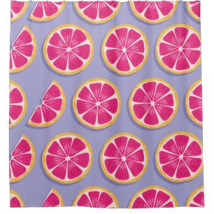 Grapefruit slices, vibrant purple pattern. shower curtain