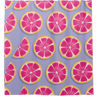 Grapefruit slices, vibrant purple pattern. shower curtain