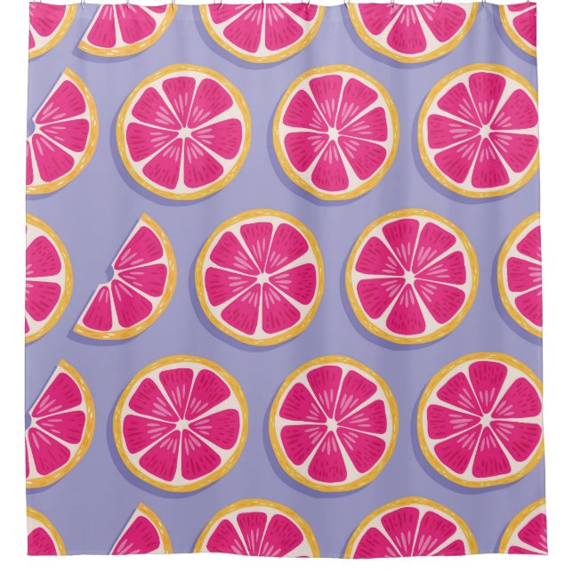 Grapefruit slices, vibrant purple pattern. shower curtain (Front)