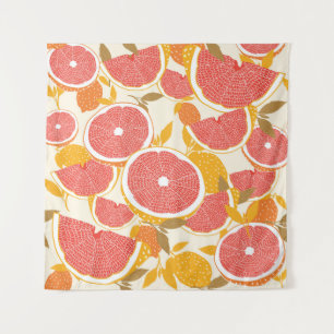Grapefruit Slices with Leaves Tapestry