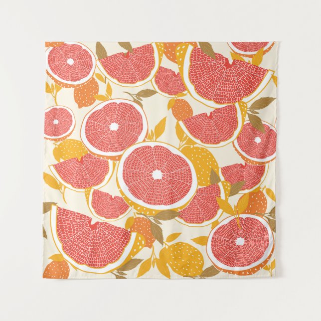 Grapefruit Slices with Leaves Tapestry (Front)