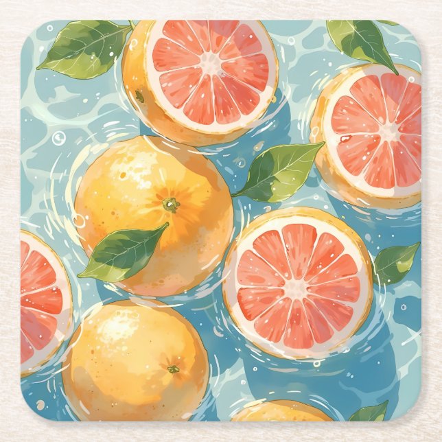 Grapefruit Splash Square Paper Coaster (Front)