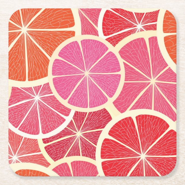 Grapefruit vintage background square paper coaster (Front)