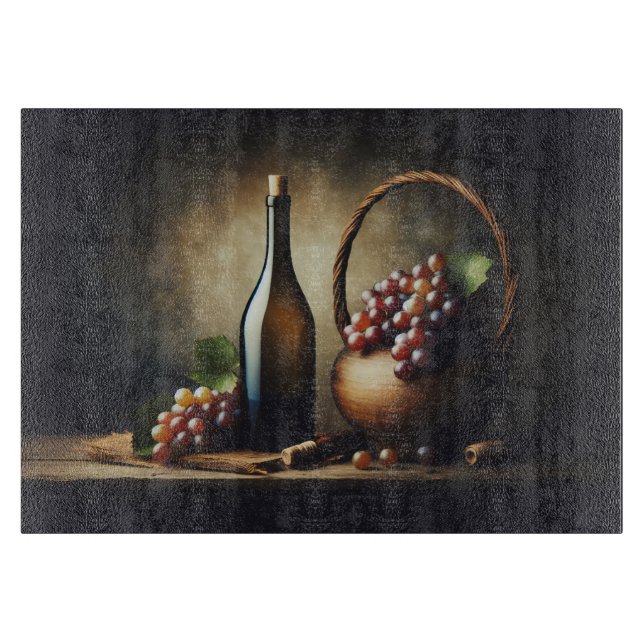 Grapes and a Bottle of Wine Still Life Cutting Board (Front)