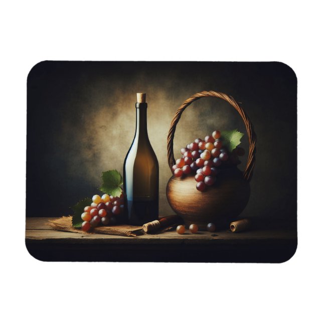 Grapes and a Bottle of Wine Still Life Magnet (Horizontal)
