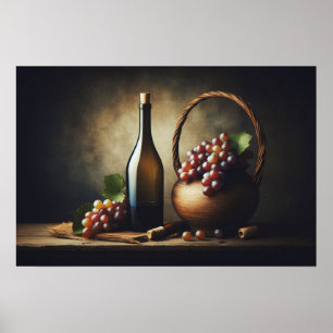 Grapes and a Bottle of Wine Still Life Poster