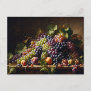 Grapes and Fruit Still Life Painting Postcard