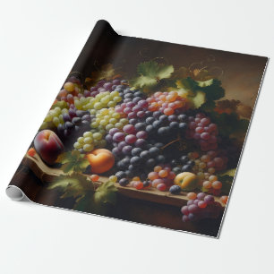 Grapes and Fruit Still Life Painting Wrapping Paper