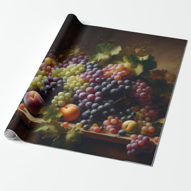 Grapes and Fruit Still Life Painting Wrapping Paper (Unrolled)