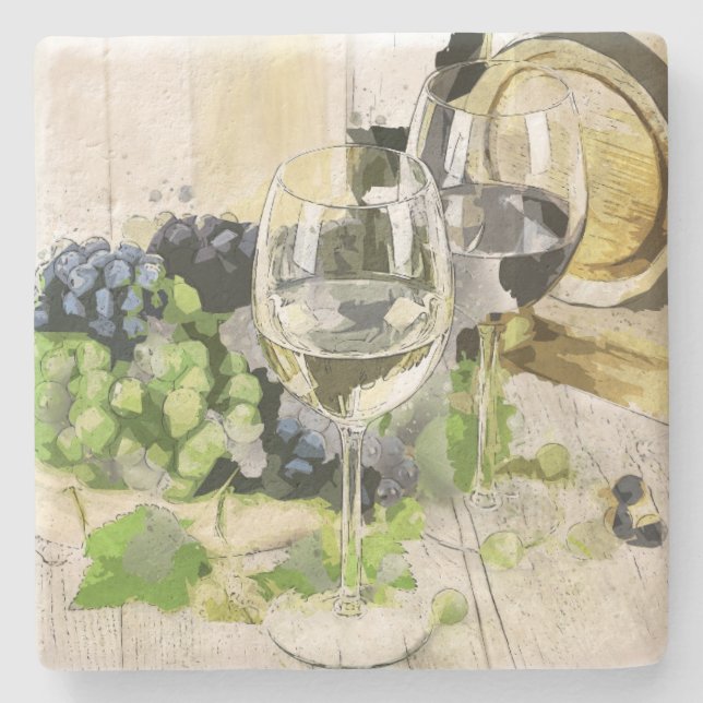 Grapes and Glasses Stone Coaster (Front)