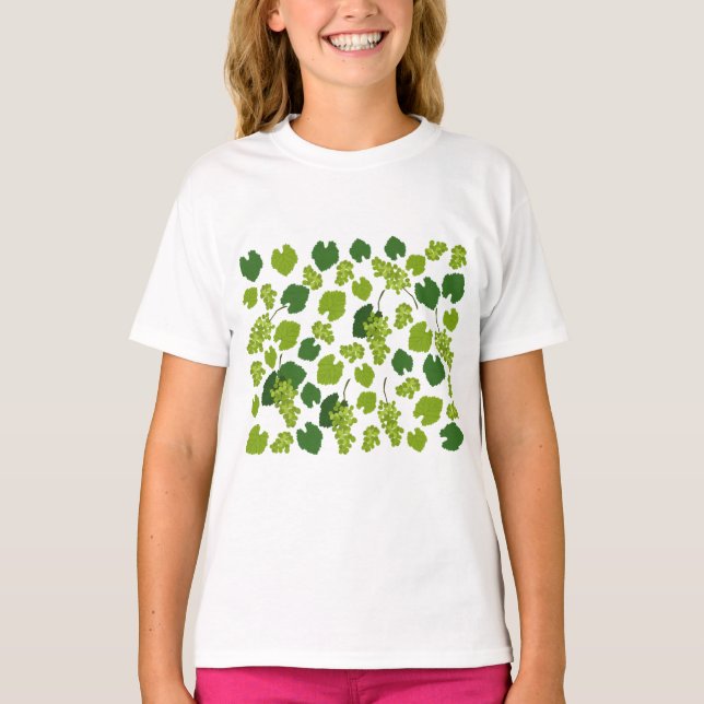 Grapes and Grape Leaves Pattern T-Shirt (Front)