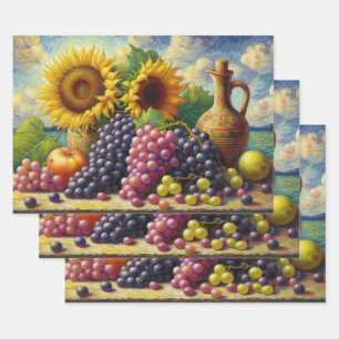 Grapes and Sunflowers Oil Painting Decoupage Wrapping Paper Sheet