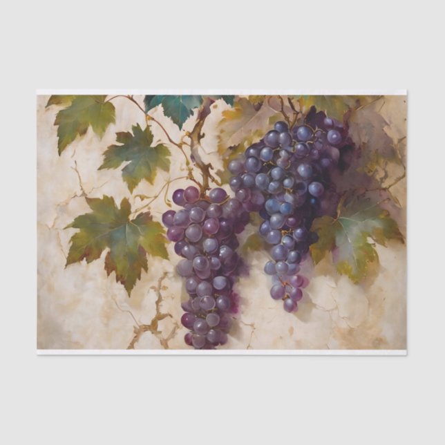Grapes and Vines Watercolor Decoupage Tissue Paper (Front)