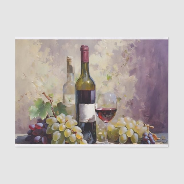 Grapes and Wine Bottles Watercolor Decoupage Tissue Paper (Front)