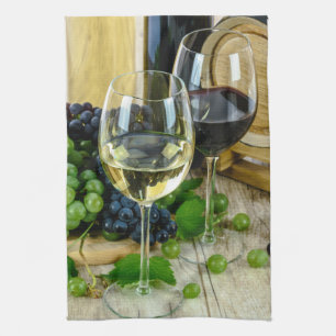 grapes and wine kitchen towel