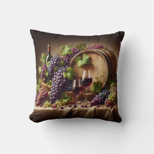 Grapes and Wine Still Life Cushion (Front)