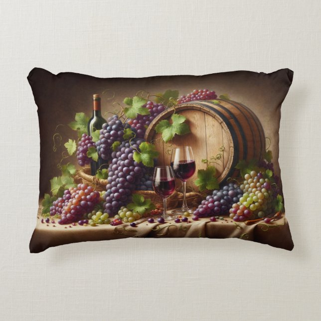 Grapes and Wine Still Life Decorative Cushion (Front)