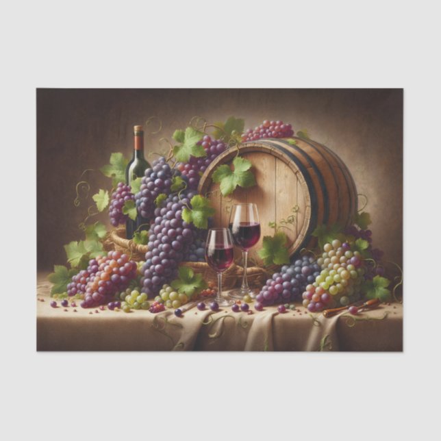 Grapes and Wine Still Life Decoupage Tissue Paper (Front)