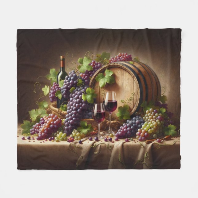 Grapes and Wine Still Life Fleece Blanket (Front (Horizontal))