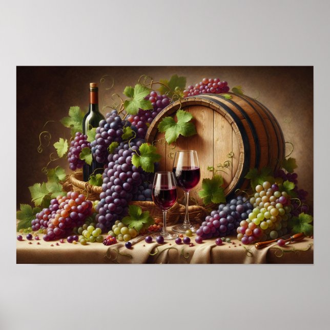 Grapes and Wine Still Life Poster (Front)