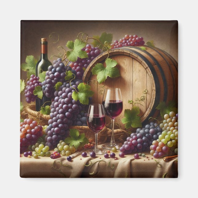 Grapes and Wine Still Life Square Magnet (Front)