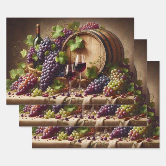 Grapes and Wine Still Life Wrapping Paper Sheet (Set)