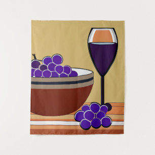 Grapes and Wineglass in Maroon and Tan Tapestry