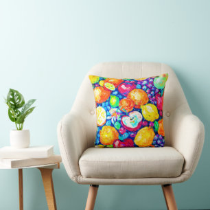 Grapes, Apple and Citrus Fruits Painting. Buy Now Cushion