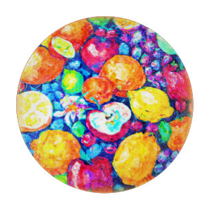 Grapes, Apple and Citrus Fruits Painting. Buy Now Cutting Board