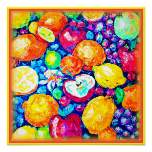 Grapes, Apple and Citrus Fruits Painting. Buy Now Poster