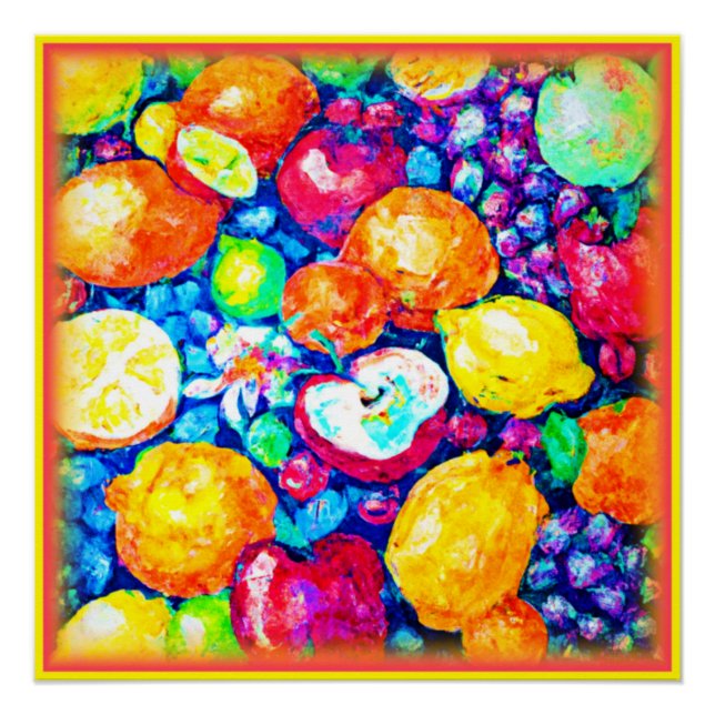 Grapes, Apple and Citrus Fruits Painting. Buy Now Poster (Front)