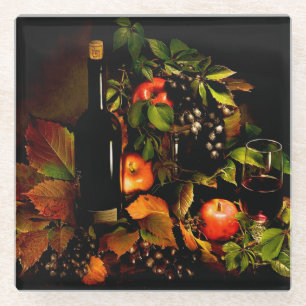 Grapes, Apples and Wine Still Life Glass Coaster