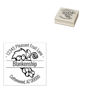 Grapes Artwork Round Address Custom Name Rubber Stamp