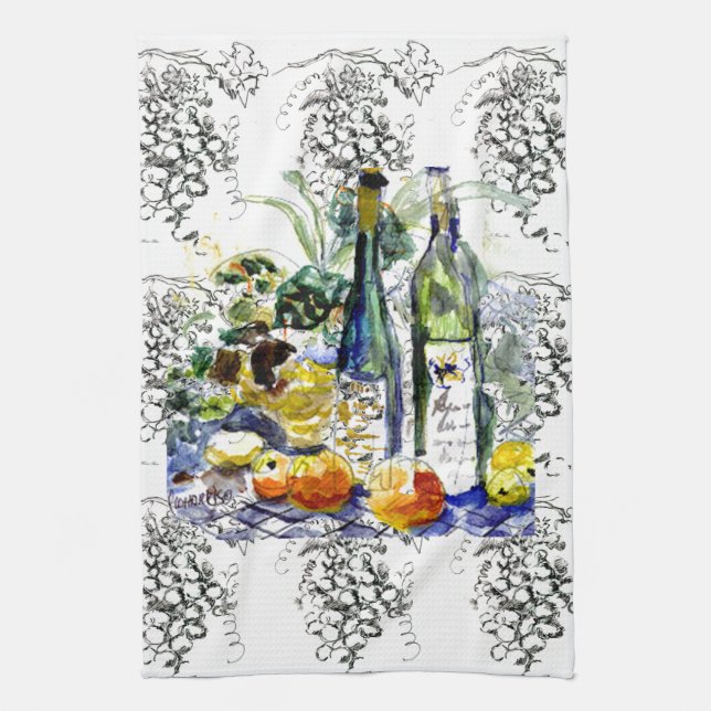 Grapes&bottles Tea Towel (Vertical)