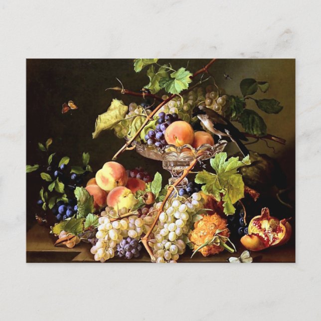 Grapes Fruit Bird Still Life painting Postcard (Front)