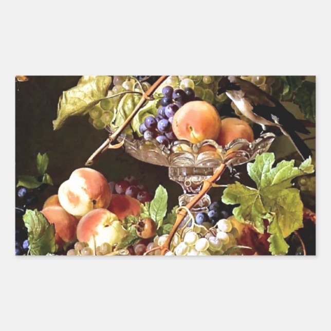 Grapes Fruit Bird Still Life painting Rectangular Sticker (Front)