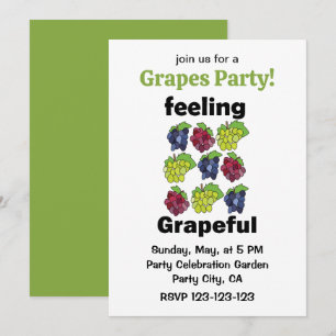 Grapes Fruit Feeling Grapeful Punny Party Invitation