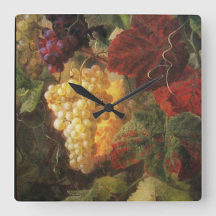 GRAPES, GRAPE VINES AUTUMN WINE TASTING PARTY SQUARE WALL CLOCK