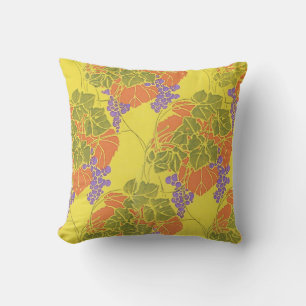 GRAPES,GRAPE VINES,ORANGE YELLOW GREEN PURPLE CUSHION
