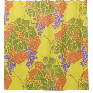 GRAPES,GRAPE VINES,ORANGE YELLOW GREEN PURPLE SHOWER CURTAIN