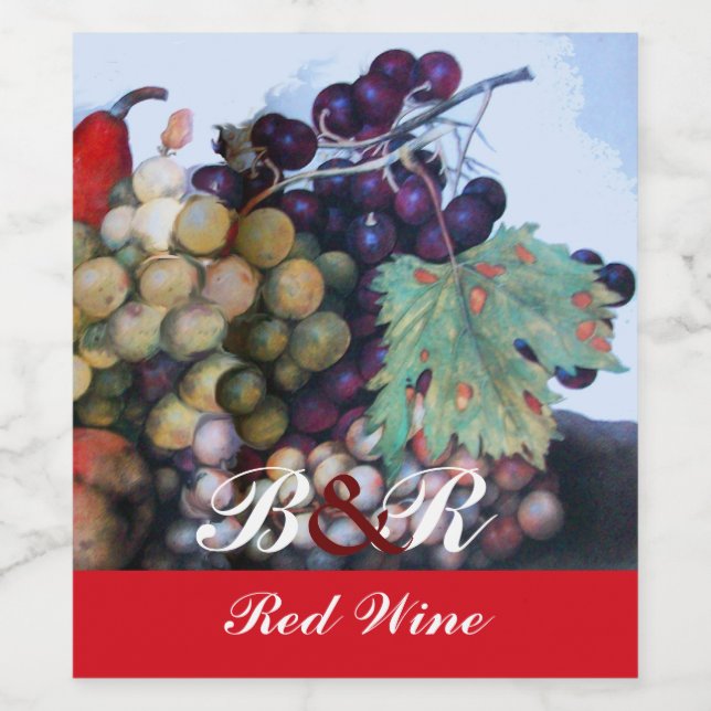 GRAPES,GRAPEVINES, PEARS, Red Wine Tasting Party Label (Single Label)