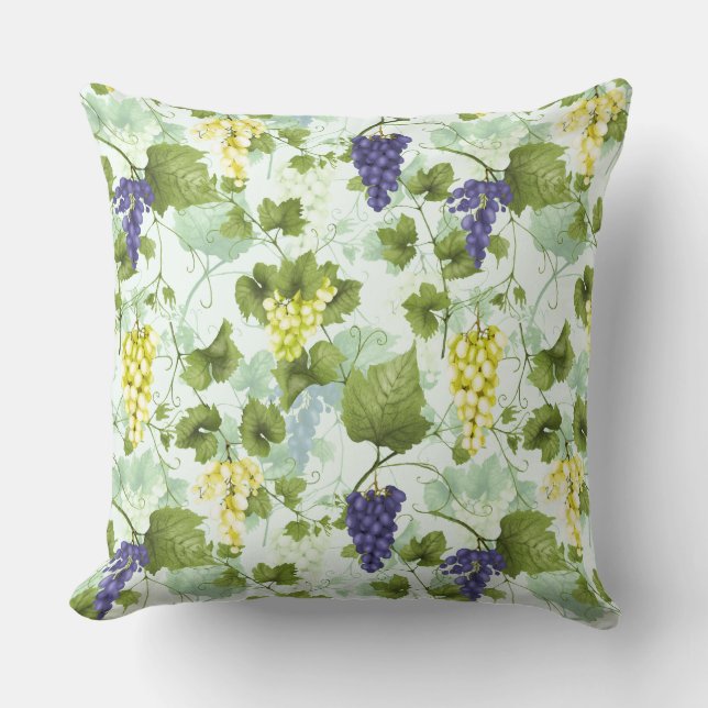 Grapes Hand drawn Summer Fruit Pattern on Mint Cushion (Front)