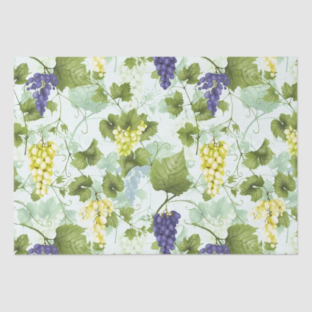 Grapes Hand drawn Summer Fruit Pattern on Mint Tissue Paper (Front)