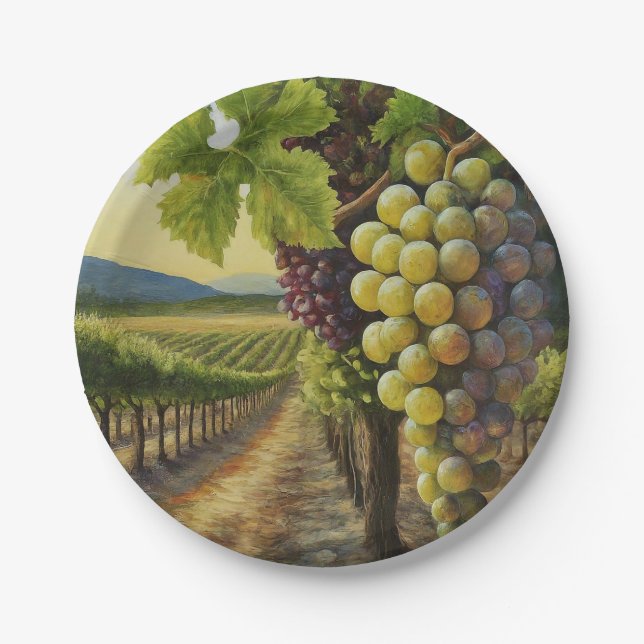 Grapes in Vineyard Wine Party Decor Paper Plate (Front)