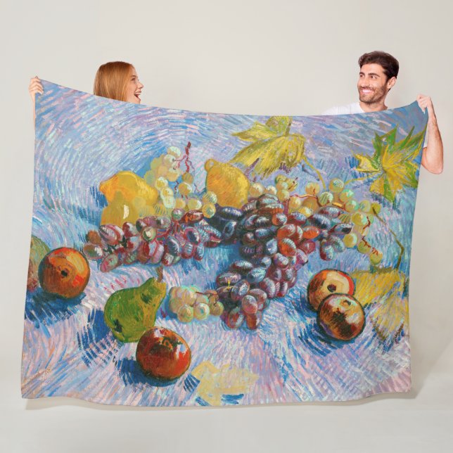 Grapes, Lemons, Pears, and Apples, Van Gogh Fleece Blanket (In Situ)