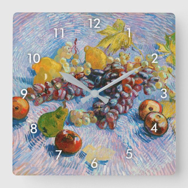 Grapes, Lemons, Pears, and Apples, Van Gogh Square Wall Clock (Front)