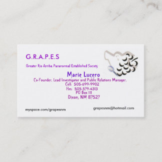GRAPES Logo, Marie Lucero, PO Box 111, Dixon, N... Business Card
