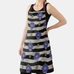 Grapes Modern Black & White Stripes Apron