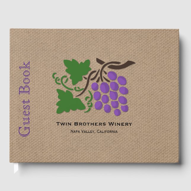 Grapes on Burlap Wine Theme Guest Book (Front)